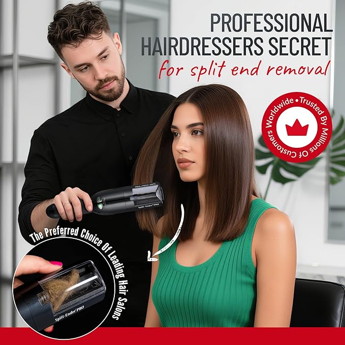 PRO - Original Professional Beauty Tool - Cordless Split End Hair Trimmer for Damaged, Dry, Brittle, Frizzy, Curly or Straight Hair (Black, Professional Kit)