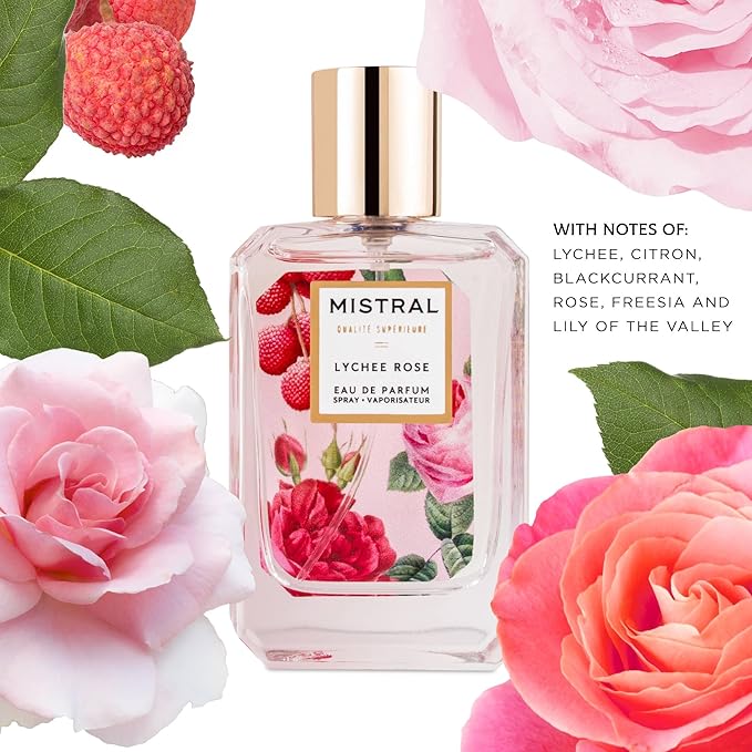 Mistral Lychee Rose Eau de Parfum – Citrus Floral Perfume for Women with Lychee, Rose & Amber | Paraben-Free, Long Lasting French Luxury Fragrance Spray, Women's Fragrances | 1.7 fl oz