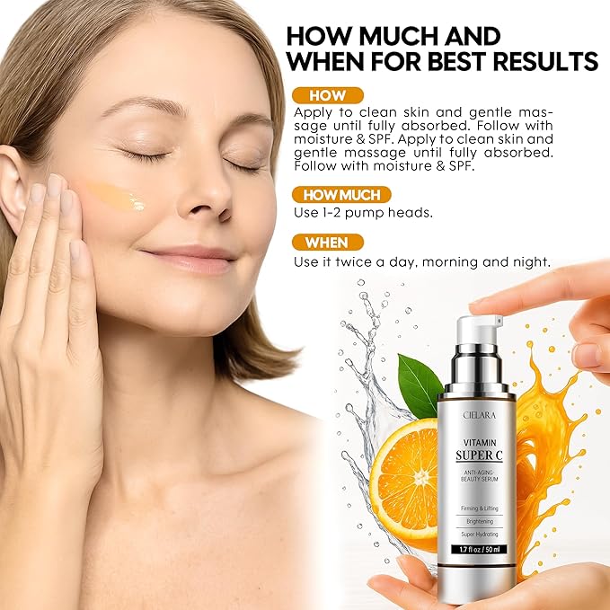Vitamin C Serum for Face, Anti Aging 20% Super C Retinol Serum With Hyaluronic Acid, Vitamin E, Collagen Peptides, Wrinkle Serume for Dark Spot, tighten, firming, lift, Brightening-1.7 Fl Oz