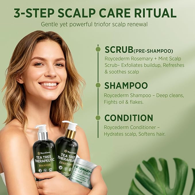 RoyceDerm Rosemary Mint Scalp Scrub – Exfoliating Scalp Treatment for Oily, Flaky & Itchy Scalp – Supports Hair Growth, Oil Control & Dandruff Relief with Rosemary & Peppermint Oils, Menthol & Silica