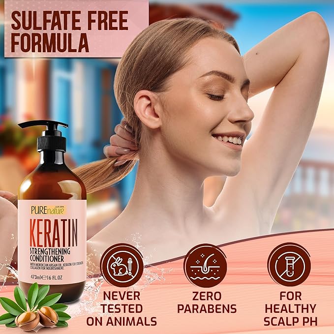 Keratin Conditioner for Women and Men - Deep Conditioning Treatment to Repair Dry, Damaged Hair and Split Ends - Strengthening Sulfate Free Formula - 16 Fl Oz