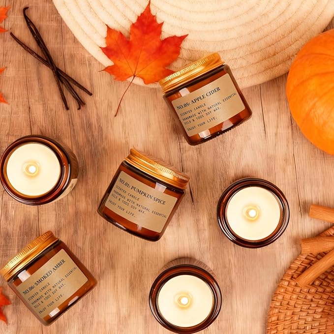 Fall Candles for Home Scented, 6 x 3.5 oz Soy Wax & 150 Hours Long Lasting Autumn Candles Sets, Gifts for Women Birthday Thanksgiving Day Merry Christmas | Pumpkin Spice, Apple Cinnamon
