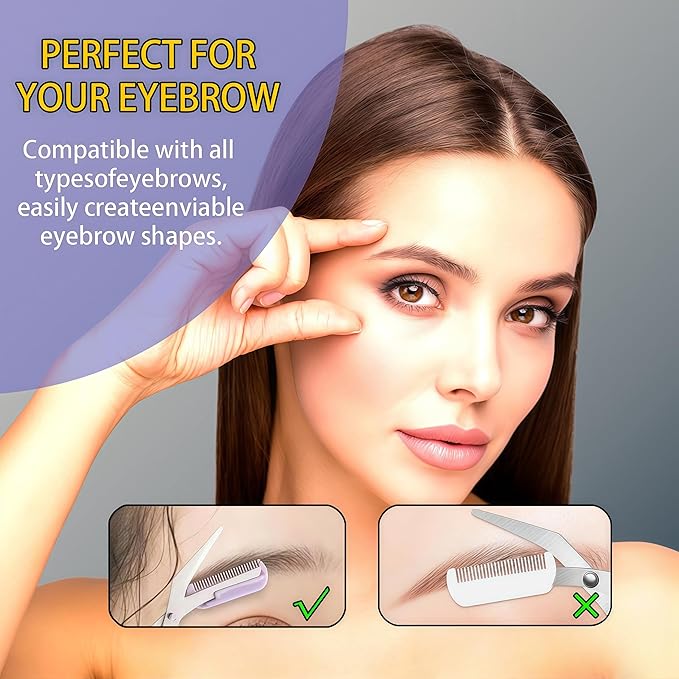 eye brow trimmer, 2 - in - 1 Eyebrow Trimming Set with Comb, Stainless Steel Professional Eyebrow Clipper, Eyebrow Grooming Tools for Women and Men, Beauty Accessory Tools (3 pack) (Purple)