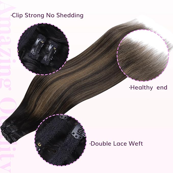IDN BEAUTY Clip In Hair Extensions Real Human Hair, Yaki Straight 20 Inch 120g 7pcs, 1B/6/1B Balayage Natural Black to Chestnut Brown Remy Human Hair Extensions Clip Ins Real Human Hair Black Women