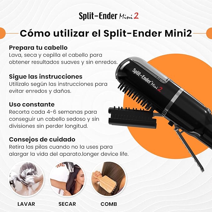 Split Ender Mini 2 – Original Cordless Split End Hair Trimmer for Dry, Damaged, Brittle, Curly, Frizzy, or Straight Hair – Rechargeable Hair Clipper, Home Styling Tool for Split Ends (Black)