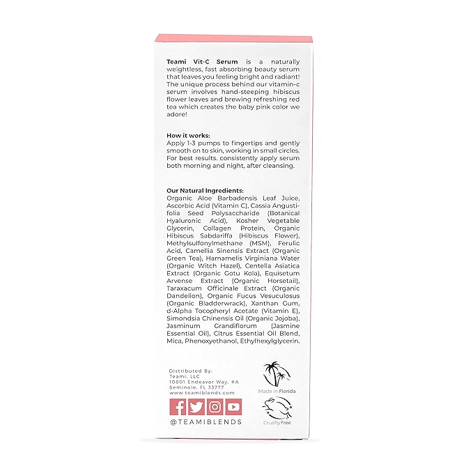Teami Topical Vitamin C Serum with Hyaluronic Acid, Collagen, Salicylic Acid and Vitamin E Oil - Popular brightening K Beauty vitamin c serum - Anti Aging Korean Face Serum for Glass Skin (1 oz)