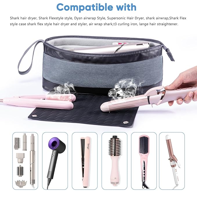 2IN1 Hair Tools Travel Bag with Removable Heat Resistant Mat Curling Iron Travel Case, Hair Dryer Organizer for Flat Irons, Straighteners and Haircare Accessories, Hot Tools Travel Bag Hair