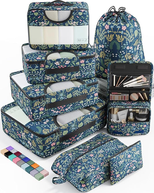 Veken 8 Set Packing Cubes for Travel Essentials, Suitcase Organizer Bags in 4 Sizes, Carry-On Luggage Accessories with Large Laundry & Hanging Toiletry Bag, Must-Have for Airplane, Road Trip & Camping