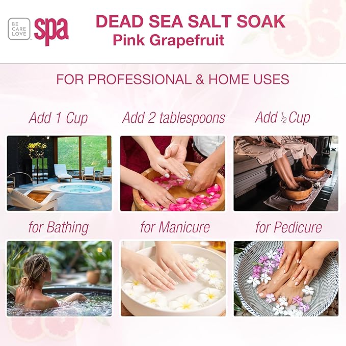 Be Care Love Spa: BCL SPA Energizing Pink Grapefruit Dead Sea Salt Soak with Organic Pink Grapefruit and Organic Argan Oil Made In USA 16 oz