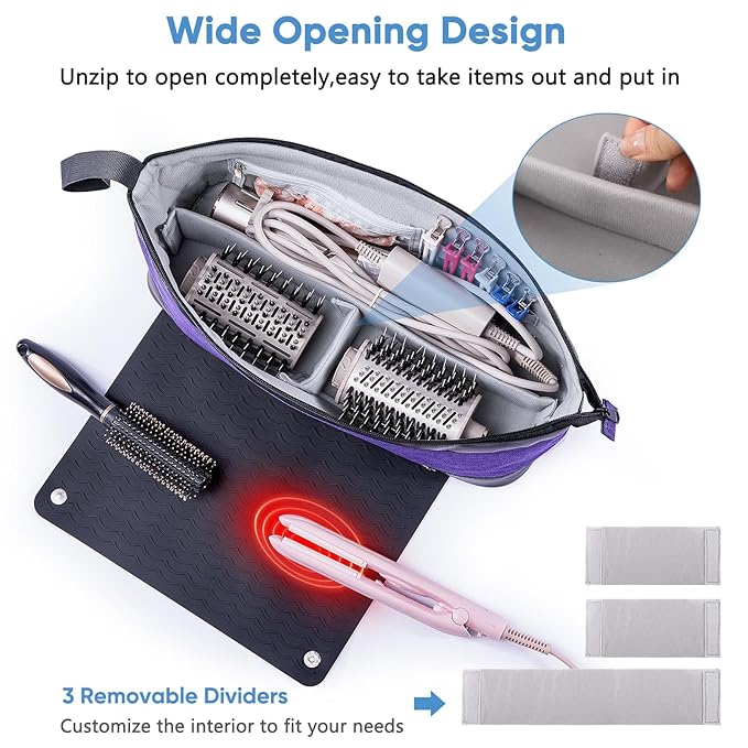 2IN1 Hair Tools Travel Bag with Removable Heat Resistant Mat Curling Iron Travel Case, Hair Dryer Organizer for Flat Irons, Straighteners and Haircare Accessories, Hot Tools Travel Bag Hair