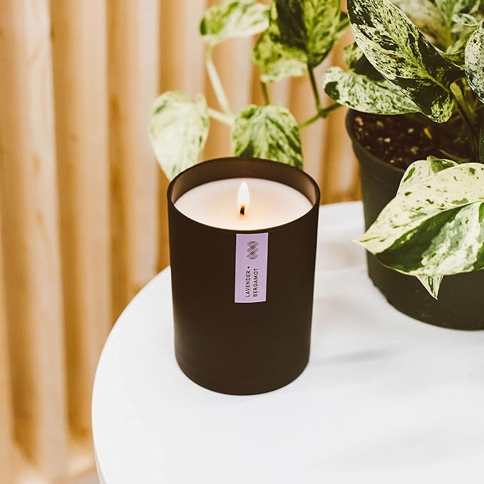 Calyan Wax Co. Lavender & Bergamot Scented Candle - 75 Hour Burn - Luxury Non Toxic Soy Wax Candles - Long Lasting Black Tumbler Jar Candle for Home - 10.2oz