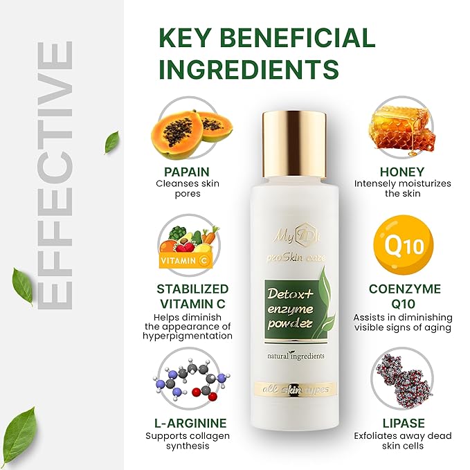 Enzyme Cleanser Powder Travel Size for Face and All Skin Types - Vitamin C, Papain and Coenzyme Q10, – Helpful to Shrink Pores and Skin Smoothing