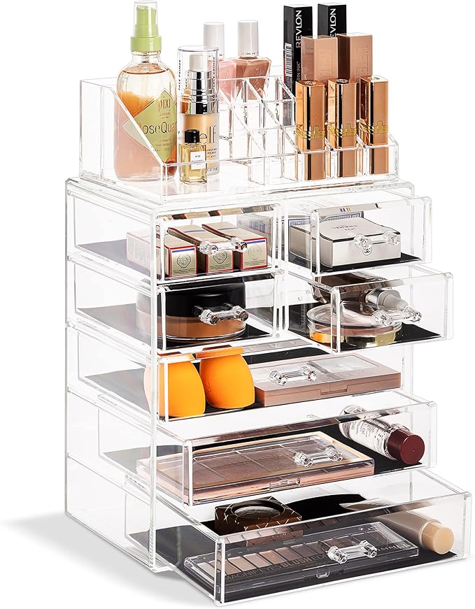 Sorbus Acrylic Makeup Organizer Set, 7-Drawer Vanity & Countertop Cosmetic Storage with Small & Wide Compartments, Clear Makeup Storage for Brushes, Lipsticks, Jewelry – Holiday Gift for Women & Teens