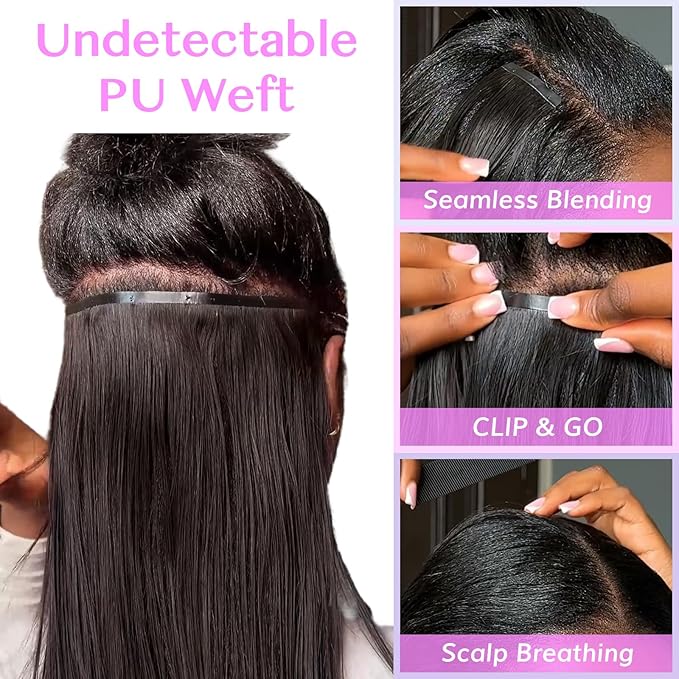 IDN BEAUTY Seamless Clip In Hair Extensions Human Hair Dark Brown Real Remy Virgin Human Hair Seamless Clip Ins For Black Women PU Weft Invisible Edge Thick Soft Hair ST 110g 14 Inches