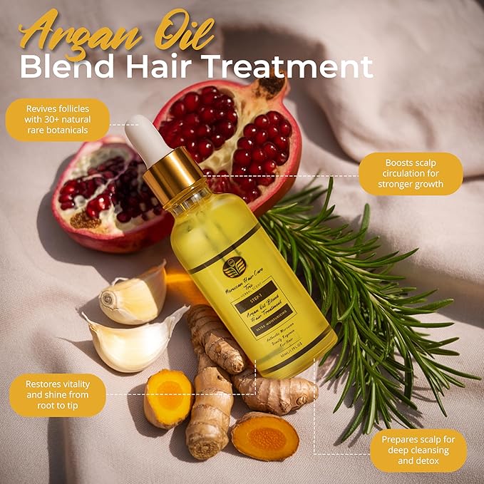 Moroccan Hair Care Trio – Premium 3-Step System for Scalp & Follicle Health – Argan Oil, Herbal Shampoo & Leave-In Rinse – 30+ Botanicals – Dermatologist Approved – Sulfate-Free, Clean