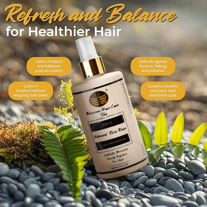 Moroccan Hair Care Trio – Premium 3-Step System for Scalp & Follicle Health – Argan Oil, Herbal Shampoo & Leave-In Rinse – 30+ Botanicals – Dermatologist Approved – Sulfate-Free, Clean