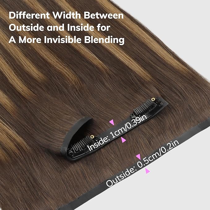 IDN BEAUTY Seamless Clip In Hair Extensions Human Hair 4/27/4 Balayage Chocolate Brown to Caramel Blonde Straight Seamless Clip Ins For Black Women PU Weft Invisible Edge 110g 24 Inch 7pcs