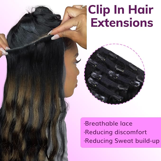 IDN BEAUTY Clip In Hair Extensions Real Human Hair, Yaki Straight 20 Inch 120g 7pcs, 1B/6/1B Balayage Natural Black to Chestnut Brown Remy Human Hair Extensions Clip Ins Real Human Hair Black Women