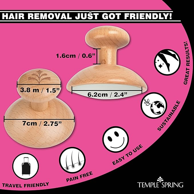 Temple Spring Curved Crystal Hair Remover Stone - Painless Hair Removal for Silky Smooth Legs, Back and Body - Exfoliating Beechwood Stone