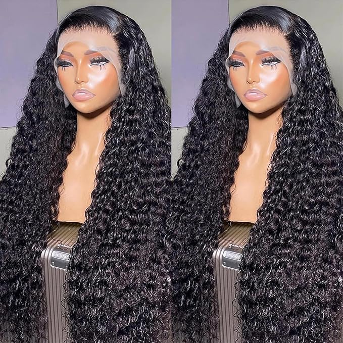 HD Transparent Deep Wave Lace Front Wigs Human Hair 200% Density 13x4 Deep Wave Lace Frontal Wigs for Women 26 Inch Deep Curly Lace Front Wig Glueless Deep Wave Wigs