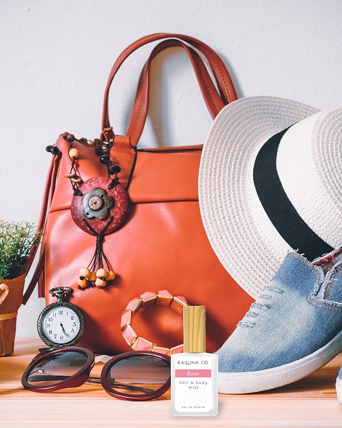 Rose Natural Hair & Body Mist Spray, Pure Essential and Fragrance Oils, Alcohol-Free, Handmade in California, 0.5Fl Oz