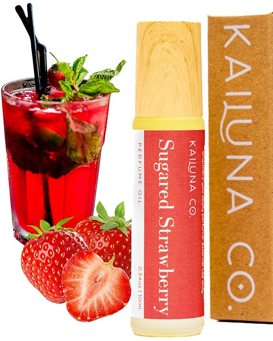 Sugared Strawberry Delicious Natural Essential and Fragrance Oil Roll On with Organic Jojoba Oil, Alcohol Free, Small Batch, Made in California, 0.34 Fl Oz