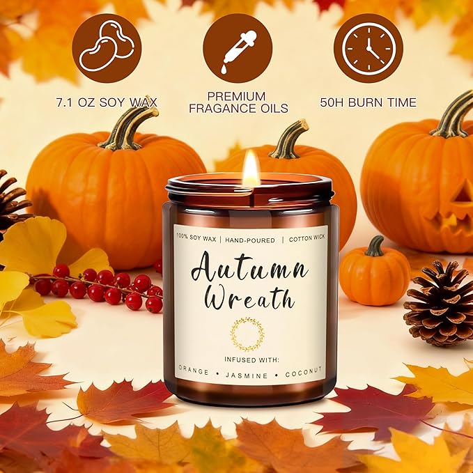 6 Pack Fall Scented Candles for Home, Candles Gifts Sets for Women Men Birthday Thanksgiving Day Merry Christmas, 7.1Oz Large Jar | Long Lasting Soy Wax Candles with Cinnamon Apple, Smoke Vanilla