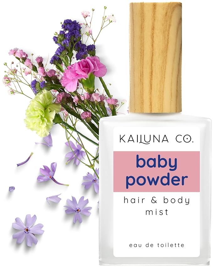 Baby Powder Natural Hair & Body Mist Spray, Pure Essential and Fragrance Oils, Alcohol-Free, Handmade in California, 0.5Fl Oz