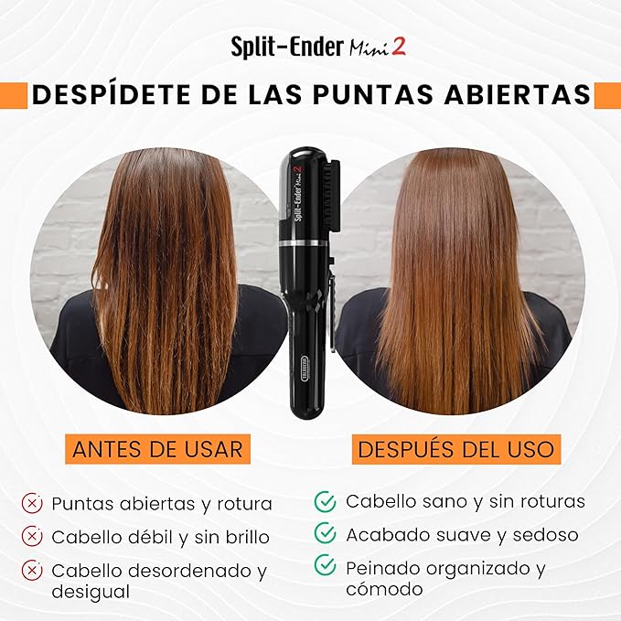 Split Ender Mini 2 – Original Cordless Split End Hair Trimmer for Dry, Damaged, Brittle, Curly, Frizzy, or Straight Hair – Rechargeable Hair Clipper, Home Styling Tool for Split Ends (Black)