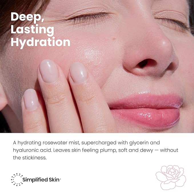 Rosewater and Glycerin Spray – Hydrating & Refreshing Rose Water Spray for Face & Hair – Facial Mist Toner with Hyaluronic Acid to Soothe, Soften, Tone & Prep Skin – Alcohol-Free, 4 Fl Oz