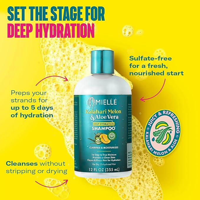 Mielle Kalahari Melon & Aloe Vera Deep Hydration Shampoo & 2-Minute Deep Conditioner Bundle - For Dry, Curly, and Textured Hair