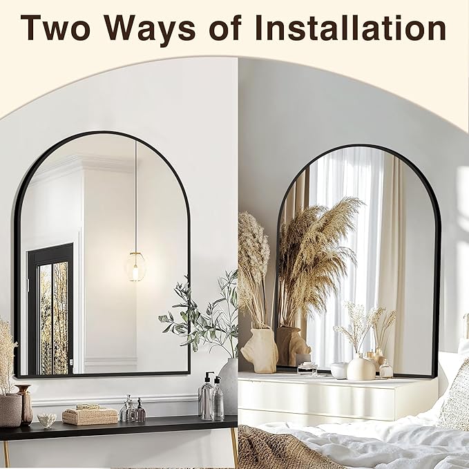 FICTOR Bathroom Vanity Mirror for Wall,40”x30” Large Arched Metal Framed Bathroom Mirror for Over Sink,Entryway, Living Room & Bedroom(Black)