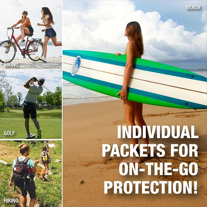 CoreTex Sun X 50 Broad Spectrum Sunscreen Packets & Dry Towels Duo Kit - Pack of 100 Paraben, Oxybenzone, Octinoxate, & Oil Free Sunscreen - No White Cast and Water Resistant Up to 80 Minutes