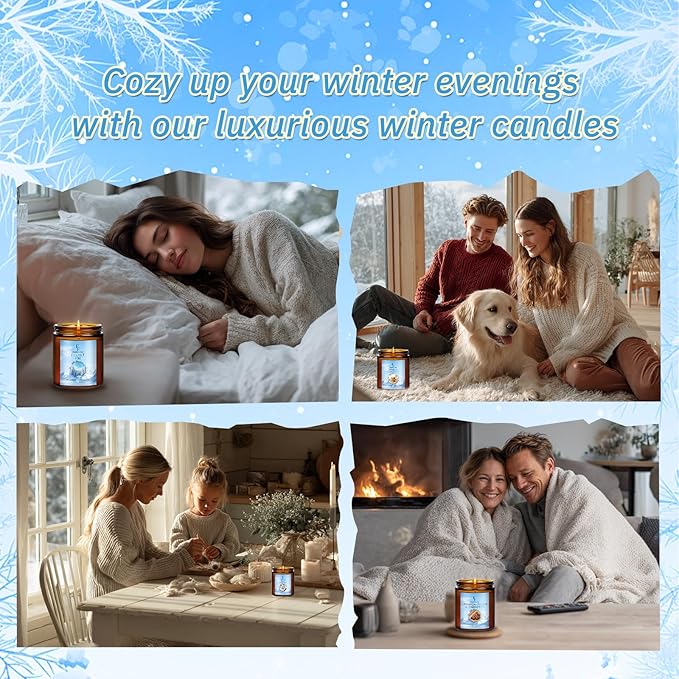 Winter Candles, Scented Candles for Home, 4 Pack Holiday Natural Soy Candles, Gifts for Women Men, Fragrance of Fir/Hot Cocoa/Vanilla Cookies/Cinnamon