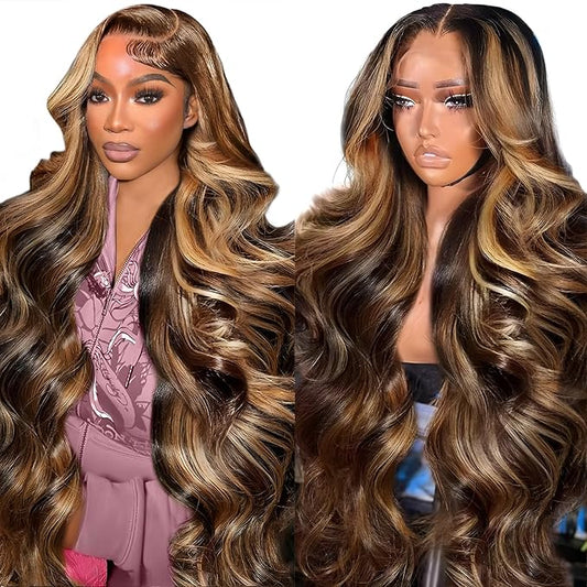 Honey Blonde Ombre Lace Front Wig Human Hair 13x6 Body Wave HD Lace Frontal Wigs 427 Wigs Human Hair for Women Highlight Wig Pre Plucked With Baby Hair 220% Density 26 Inch