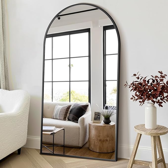 FICTOR Bathroom Vanity Mirror for Wall,55”x30” Large Arched Bathroom Mirror, Metal Framed with HD Shatter-Proof Glass for Entryway, Living Room,Bedroom, Wall Mounted or Leaned Against(Black)