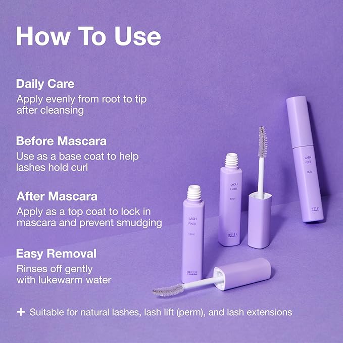 BELLE Lash Fixer – Nourishing Lash Serum & Fixer, Long-Lasting Curl, Smudge-Free, Lightweight Daily Lash Care, Gentle Formula, Cruelty-Free, 10ml / 0.34 fl.oz