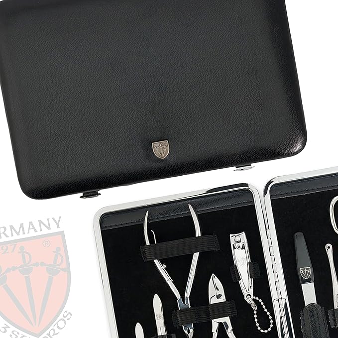 3 Swords Germany - brand quality 11 piece manicure pedicure grooming kit set for professional finger & toe nail care scissors clipper fashion leather case in gift box, Made by 3 Swords (00255)