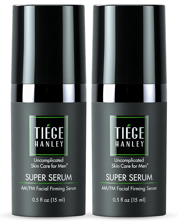 Tiege Hanley Anti Aging Face Serum for Men, Super Serum with Peptides, Retinyl Palmitate, and Sodium Hyaluronate to Firm Skin and Reduce Fine Lines, Men’s Skin Care, 0.5 Fl Oz, 2 Pack