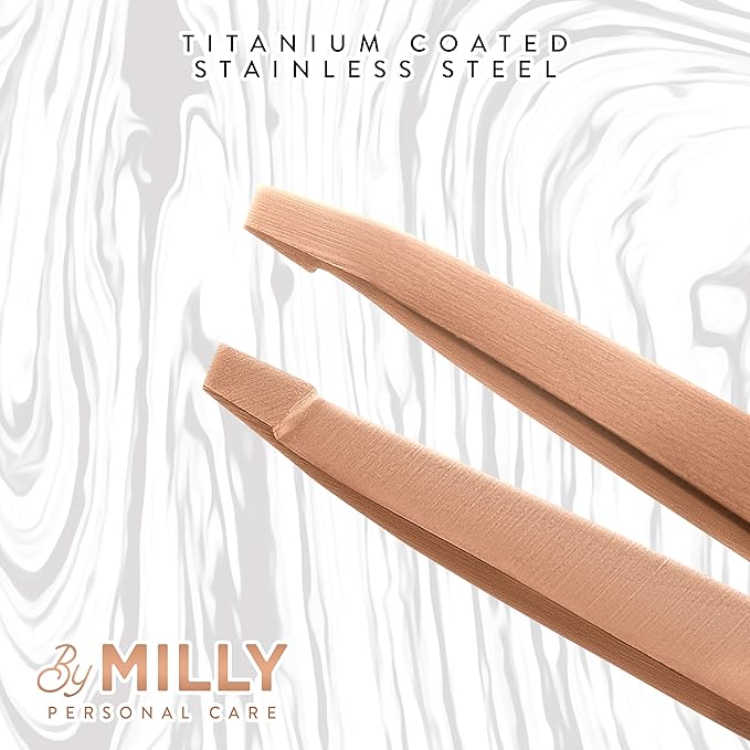 German Steel Professional Slanted Tweezers - Hammer Forged 100% Stainless Steel - Hand-Filed and Aligned Slant Tips for Precision - Rose Gold