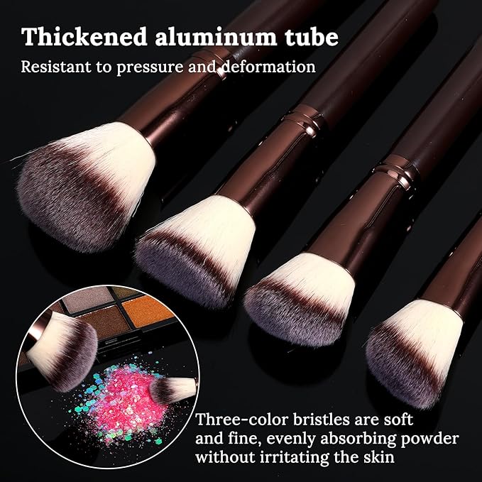 Makeup Brush Sets 10 Pcs Make Up Brushes for Women Wooden Handle Soft Synthetic Bristles Professional Complete Makeup Brushes for Face Foundation Concealer Blush Eyeshadow Brown for Women Girls