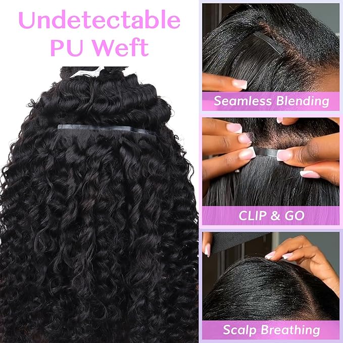 IDN BEAUTY Seamless Clip In Hair Extensions Human Hair Deep Wave Clip ins Virgin Human Hair Seamless Clip Ins For Black Women PU Weft Invisible Edge Thick Soft Hair 110g 7Pcs 18 Inch