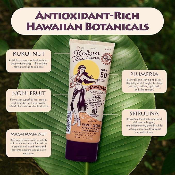 Kokua Sun Care Hawaiian Reef Safe Sunscreen SPF 50 | 3 oz | Zinc Oxide | Mineral Sunscreen | Face & Body | Moisturizing Sun Protection | Water Resistant | Chemical Free | Natural Ingredients