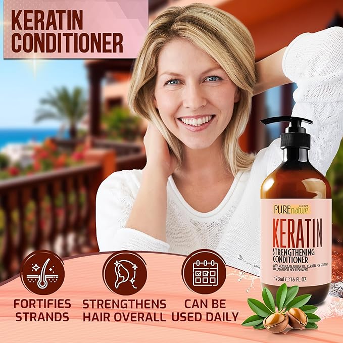 Keratin Conditioner for Women and Men - Deep Conditioning Treatment to Repair Dry, Damaged Hair and Split Ends - Strengthening Sulfate Free Formula - 16 Fl Oz