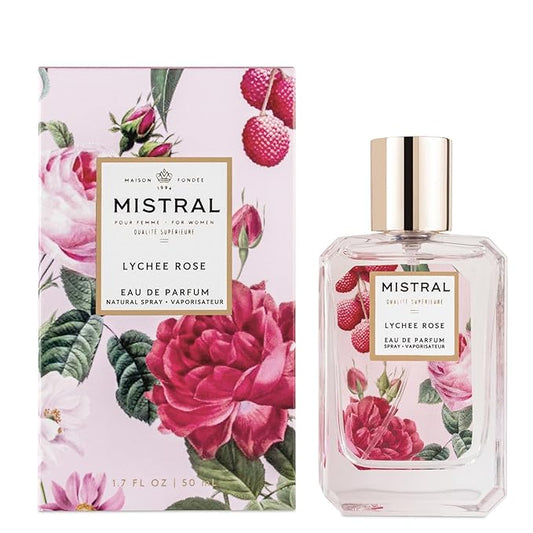 Mistral Lychee Rose Eau de Parfum – Citrus Floral Perfume for Women with Lychee, Rose & Amber | Paraben-Free, Long Lasting French Luxury Fragrance Spray, Women's Fragrances | 1.7 fl oz