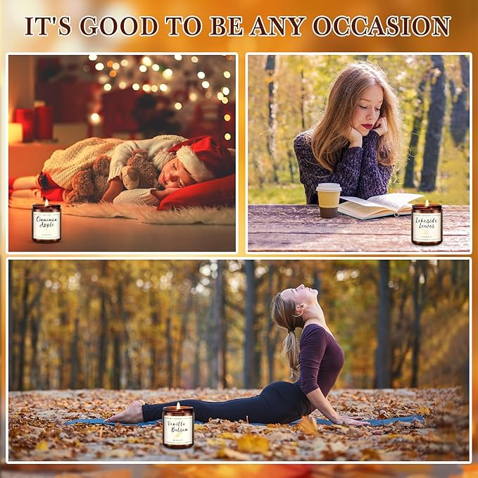 6 Pack Fall Scented Candles for Home, Candles Gifts Sets for Women Men Birthday Thanksgiving Day Merry Christmas, 7.1Oz Large Jar | Long Lasting Soy Wax Candles with Cinnamon Apple, Smoke Vanilla