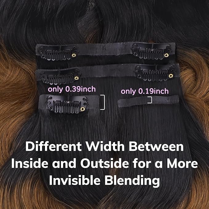 IDN BEAUTY Seamless Clip In Hair Extensions Human Hair 1B/30 Ombre Natural Black to Medium Auburn Body Wave Seamless Clip Ins For Black Women PU Weft Invisible Edge Thick Ends 120g 22 Inch 7pcs