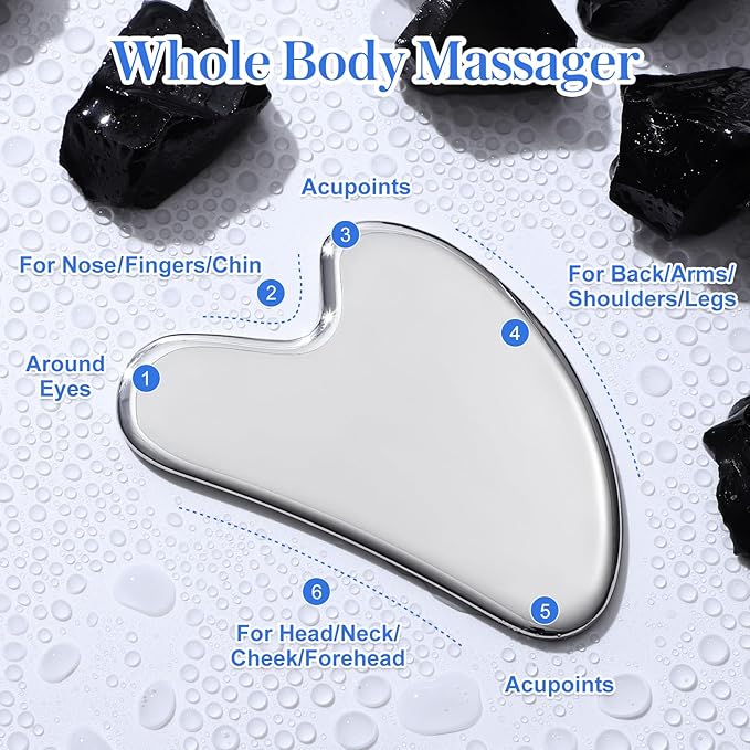 rosenice Gua Sha Facial Tools Stainless Steel Gua Sha for Face Skincare Massage Scraper for Body Metallic Luster