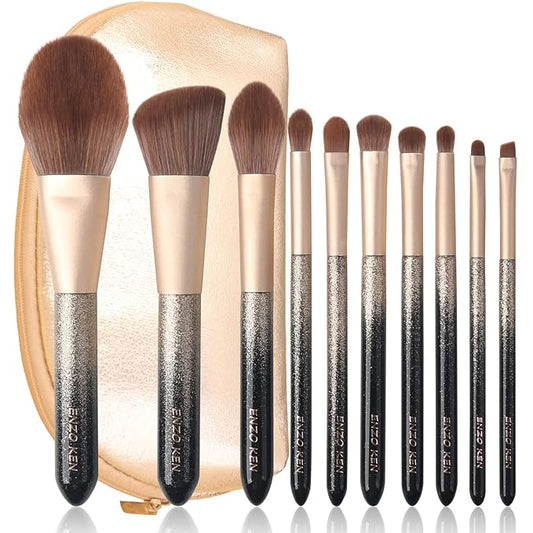 Natural Hair Makeup Brush Set Professional, Sable Makeup Brushes Set with Case, Natural Hair Brushes Makeup Set, Glitter Make up Brushes Set Professional, Natural Makeup Brushes - ORRA, Black