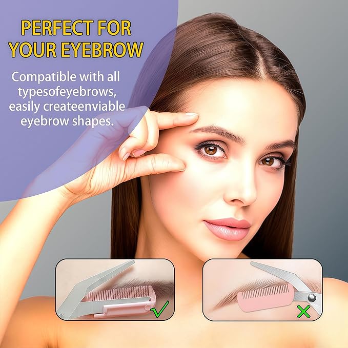 Eye brow Trimmer, 2 - in - 1 Eyebrow Trimming Set with Comb, Stainless Steel Professional Eyebrow Clipper, Eyebrow Grooming Tools for Women and Men, Beauty Accessory Tools (3 Pack) (Pink)